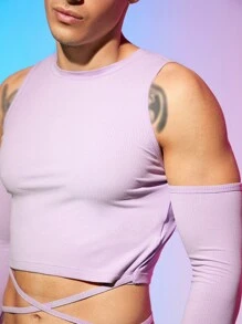 FeverCity 男士挖肩十字交叉後背繫帶短款T恤 - 紫丁香色 - 查看 5