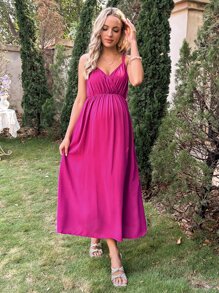 SHEIN 孕婦素色吊帶洋裝 - 中紫紅色 - 查看 2