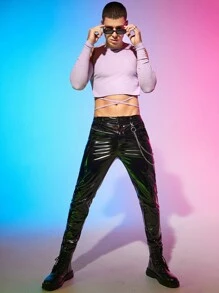 FeverCity 男士挖肩十字交叉後背繫帶短款T恤 - 紫丁香色 - 查看 6