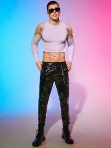 FeverCity 男士挖肩十字交叉後背繫帶短款T恤 - 紫丁香色 - 查看 7