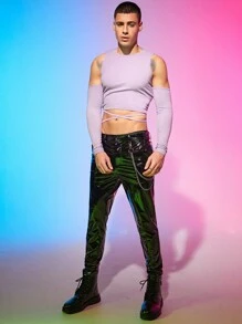 FeverCity 男士挖肩十字交叉後背繫帶短款T恤 - 紫丁香色 - 查看 8