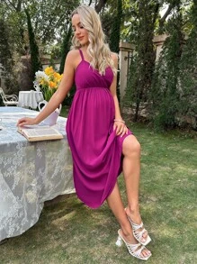 SHEIN 孕婦素色吊帶洋裝 - 中紫紅色 - 查看 5