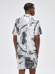 ROMWE MEN Street Life 男式大理石印花衬衫和抽绳腰短裤