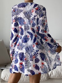 SHEIN Swim 熱帶圖案開門襟和服罩衫 - 彩色 - 查看 2