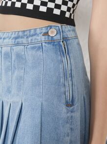 SHEIN 青少年女孩側拉鏈百褶牛仔半身裙