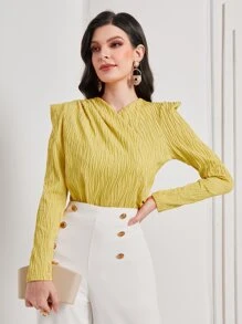 Modelyn 素色側收褶墊肩T恤 - 芥末黃 - 查看 3