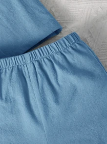 SHEIN Baby Boy Patched Pocket Shirt & Shorts - Blue - View 3