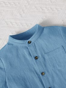 SHEIN Baby Boy Patched Pocket Shirt & Shorts - Blue - View 4