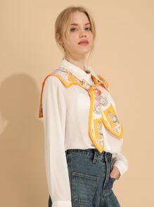 1入組女士鏈條印花復古衣領用於服飾裝飾