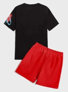 Manfinity RebelGame Bộ hai mảnh Nam Dây kéo Đắp vá Túi Slogan Giải trí - Đỏ - Xem 2