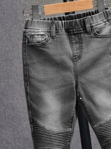 SHEIN 小男童彈性腰帶水洗牛仔褲 - 深灰色 - 查看 4