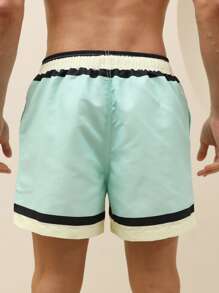 Manfinity Hombres Shorts de natación ribete de rayas de cintura con cordón - verde menta - Ver 2