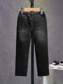 SHEIN Toddler Boys Ripped Frayed Bleach Wash Jeans - Black - View 2
