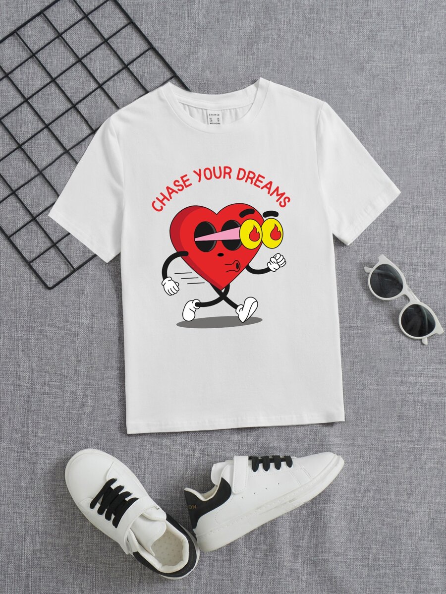 Charlotte Louise 男孩標語和卡通圖案T恤