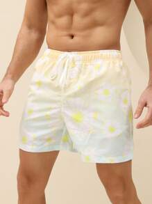 Manfinity Men Floral Print Drawstring Waist Swim Trunks - Multicolor - View 1