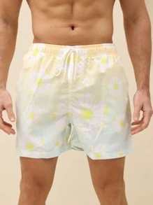 Manfinity Men Floral Print Drawstring Waist Swim Trunks - Multicolor - View 5