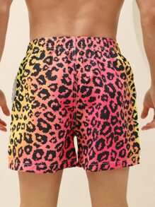 Manfinity Hombres Shorts de natación con estampado de leopardo de cintura con cordón - Multicolor - Ver 2