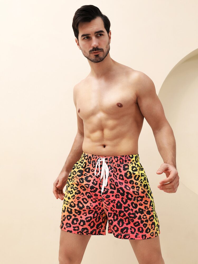 Manfinity Men Leopard Print Drawstring Waist Swim Trunks - Multicolor - View 3