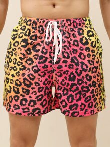 Manfinity Hombres Shorts de natación con estampado de leopardo de cintura con cordón - Multicolor - Ver 5