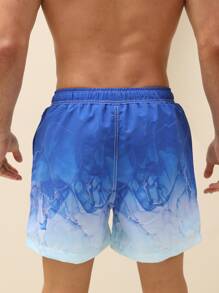 Manfinity Hombres Shorts de natación con estampado de dibujo de cintura con cordón - Azul - Ver 2