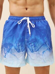 Manfinity Hombres Shorts de natación con estampado de dibujo de cintura con cordón - Azul - Ver 5