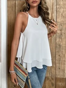 SHEIN LUNE Áo khoác và áo lót dành cho xe tăng nữ phân lớp màu trơn Giải trí - trắng - Xem 4