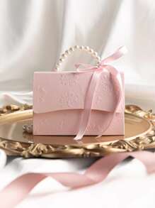 3pcs Paper Gift Box, Modern Pink Flower Detail Faux Pearl Decor Gift Box For Home - Pink - View 2