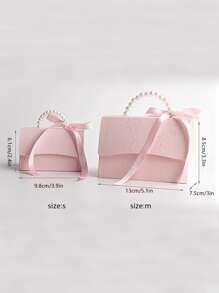 3pcs Paper Gift Box, Modern Pink Flower Detail Faux Pearl Decor Gift Box For Home - Pink - View 4