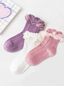 3 pares de calcetines hasta la pantorrilla de algodón con ribete de encaje de princesa para niños