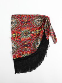 印花流蘇邊側打結沙灘纏腰式半身裙 - 彩色 - 查看 5