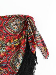 印花流蘇邊側打結沙灘纏腰式半身裙 - 彩色 - 查看 3