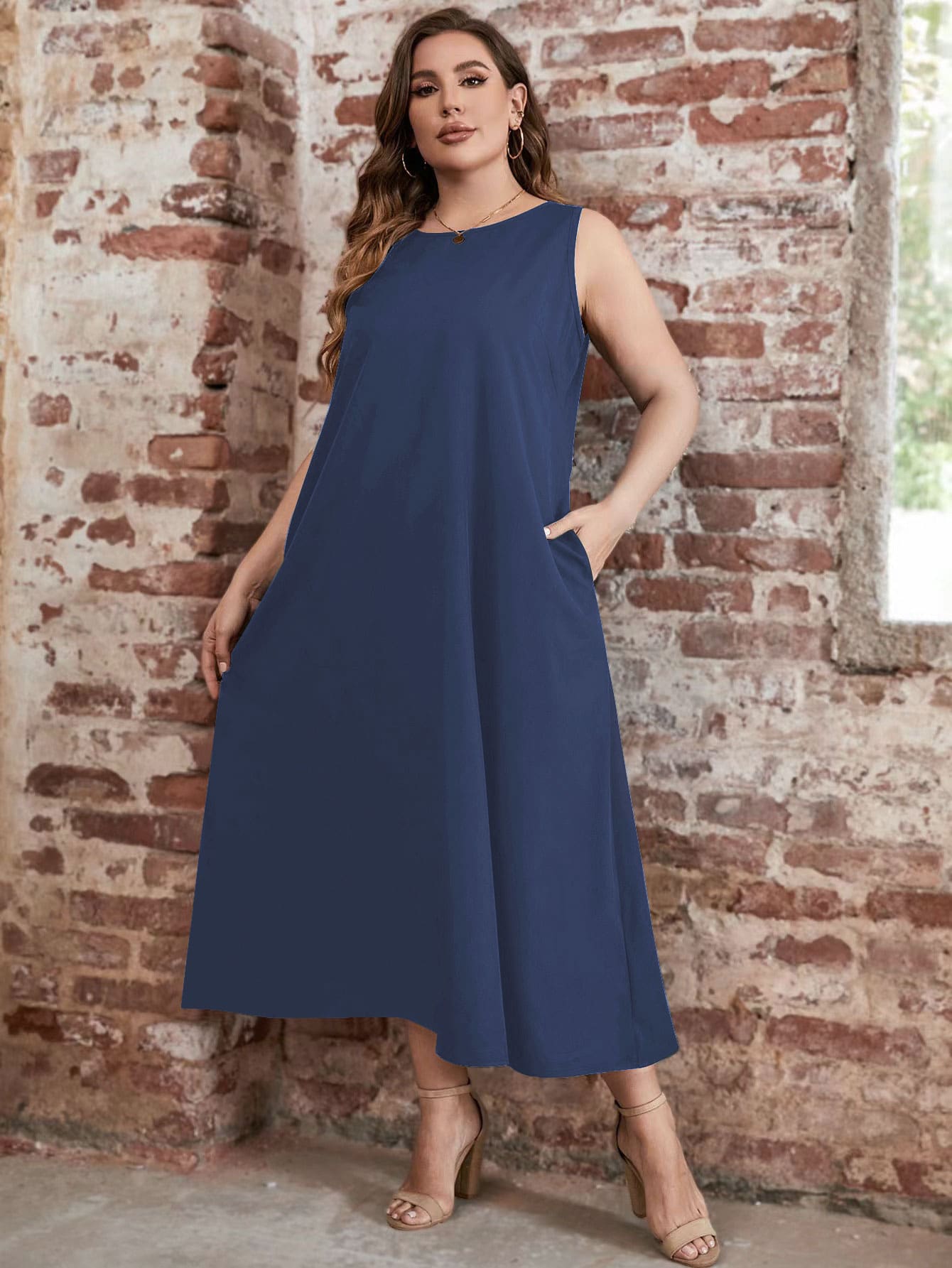 SHEIN LUNE Vestido tank con bolsillo oculto - Azul Marino - Ver 1