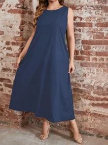 SHEIN LUNE Vestido tank con bolsillo oculto - Azul Marino - Ver 2