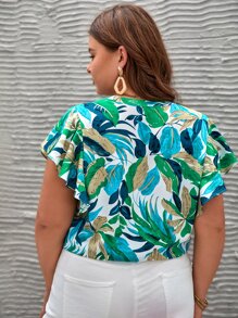 SHEIN Frenchy Áo sơ mi Plus Size Xù Nút phía trước Nhiệt đới Boho - Nhiều màu - Xem 2