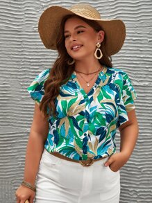 SHEIN Frenchy Áo sơ mi Plus Size Xù Nút phía trước Nhiệt đới Boho - Nhiều màu - Xem 5