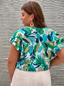 SHEIN Frenchy Áo sơ mi Plus Size Xù Nút phía trước Nhiệt đới Boho - Nhiều màu - Xem 7
