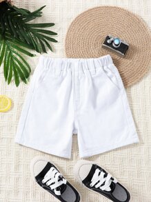 Toddler Boys Solid Elastic Waist Denim Shorts - White - View 1
