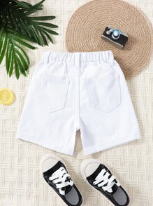 Toddler Boys Solid Elastic Waist Denim Shorts - White - View 2