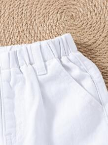 Toddler Boys Solid Elastic Waist Denim Shorts - White - View 4