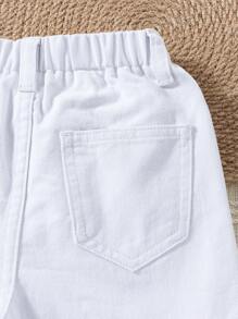 Toddler Boys Solid Elastic Waist Denim Shorts - White - View 5