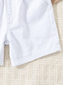 Toddler Boys Solid Elastic Waist Denim Shorts - White - View 6