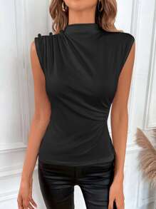 SHEIN Privé Áo khoác và áo lót dành cho xe tăng nữ Xù màu trơn Giải trí - màu đen - Xem 4