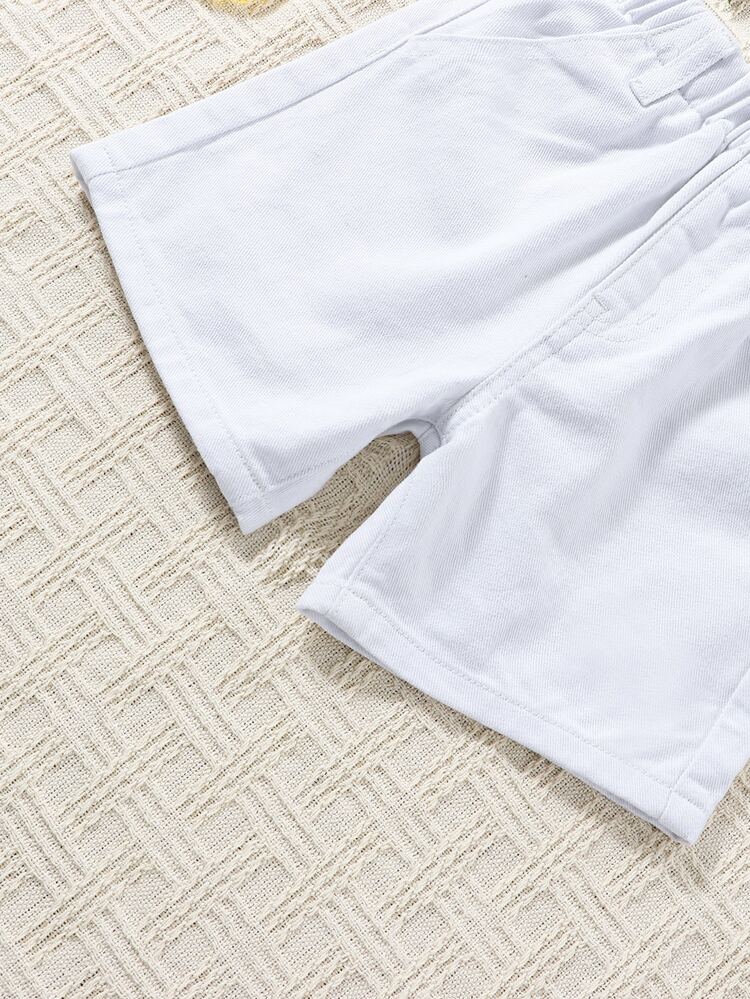 Toddler Boys Solid Elastic Waist Denim Shorts - White - View 7
