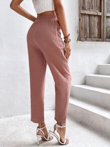 SHEIN Frenchy Drawstring Waist Slant Pocket Pants Winter Pink Casual