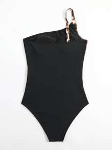 Leopard Print One Shoulder One Piece Swimsuit - Multicolor - View 6