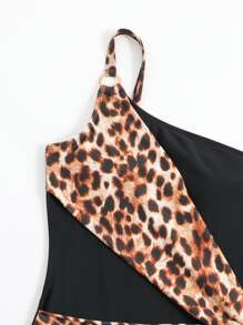 Leopard Print One Shoulder One Piece Swimsuit - Multicolor - View 8
