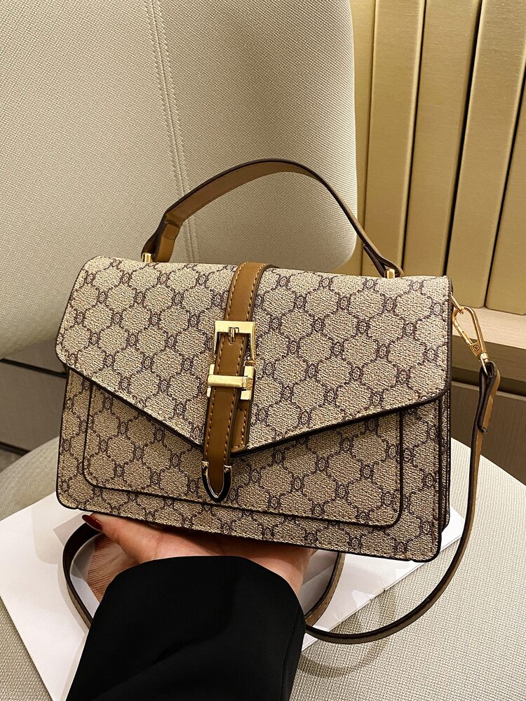 Small Flap Square Bag Buckle Decor Square Bag Elegant PU