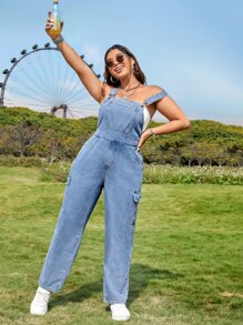 Dreamara Denim Overall mit seitlichen Pattentaschen, Cargo, ohne Tube Top