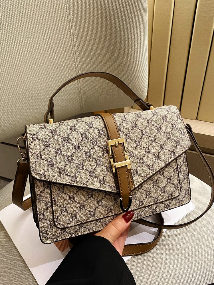 Small Flap Square Bag Buckle Decor Square Bag Elegant PU