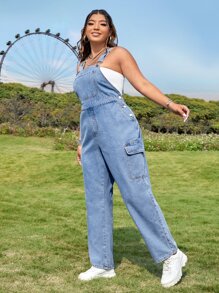 Dreamara Denim Overall mit seitlichen Pattentaschen, Cargo, ohne Tube Top